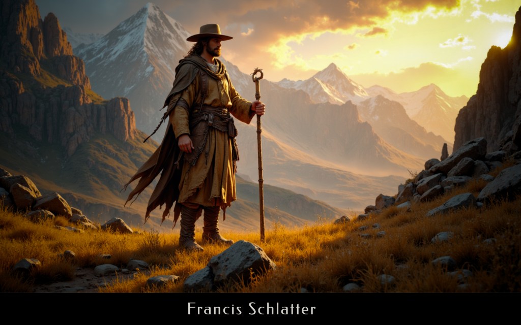 A man in mountain man dress standing in the mountains